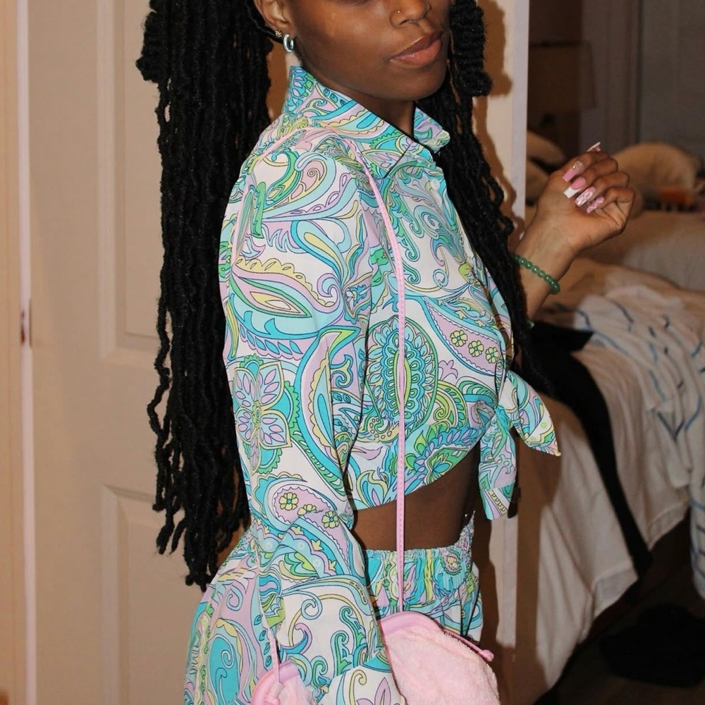 Colorful Paisley Crop Top and Shorts Set